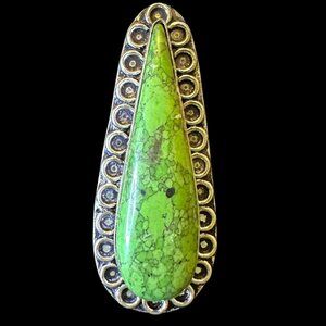 Apple Green Gaspeite Turquoise Oval Stone Sterling Overly Ring Size 8